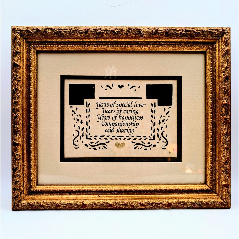 Scherenschnitte Framed Paper Cut Art Gold Ornate Frame 1996